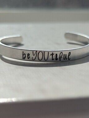 NWT "Be YOU tiful" Ribbon Hand-Stamped Aluminum Cuff Bracelet